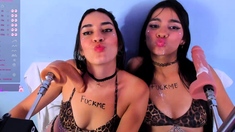 Blonde and brunette lesbians toying cunt