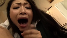 Horny Asian blowjob and cumshot outdoors