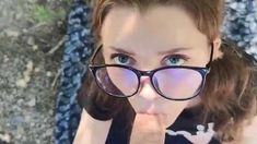 den_kris - Cute Girl in Glasses and Skirt Does Blowjob