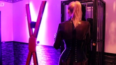 Busty blonde in latex fucked during a bdsm session