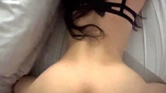 Small titted brunette teen fingering on the bed