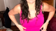 Cute curly brunette solo webcam masturbation