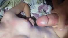 Amateur Blowjob Ends in Cumshot Between Tits