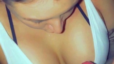 Babe takes a big cock between her boobs
