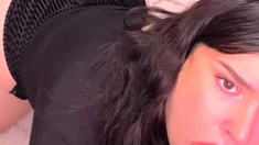 Amateur brunette double toying on webcam