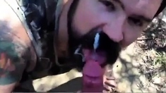 Bearded Daddy Gives Facial in the Woods