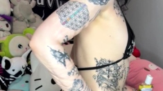 Teen babe with wonderful juicy areolas masturbating at home