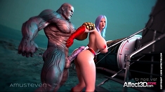 Superhero 3d animation with a big tits beauty