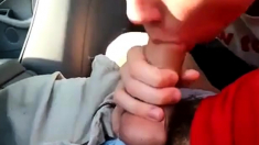 Blowing a friend in the car and he cums in my mouth