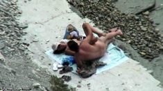 Public voyeur outdoors sex cumshot on the beach