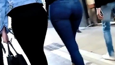 2 sexy teens booty in tight jeans and leggings