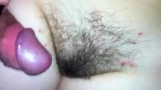 Sticky cum on her bush