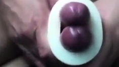 Buddies using a cock sleeve together with nice cumshots