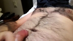 Jerking off in hotel. Big cum shot. Hairy Bear